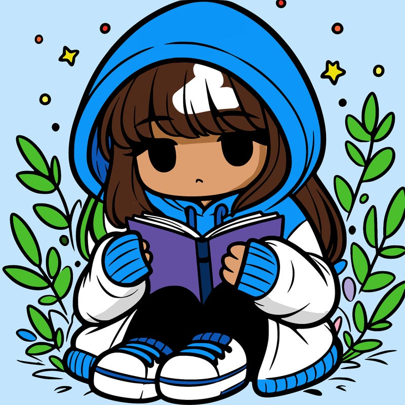 girl in oversized hoodie reading a book