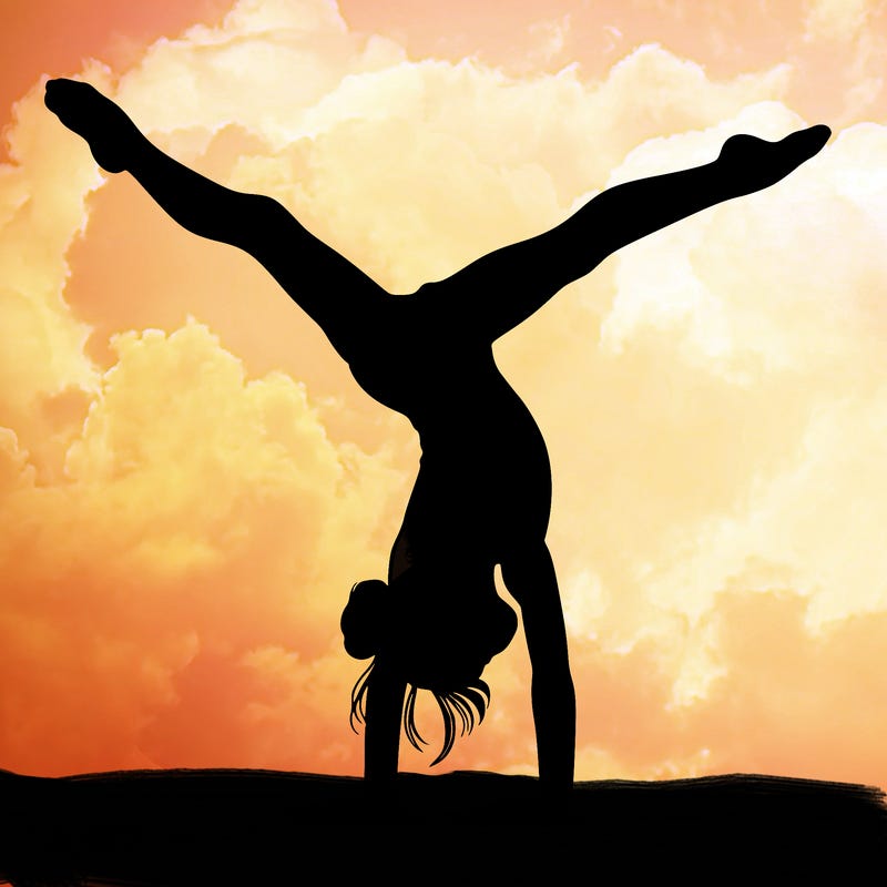 realistic gymnastic hand stand girl in four splits
