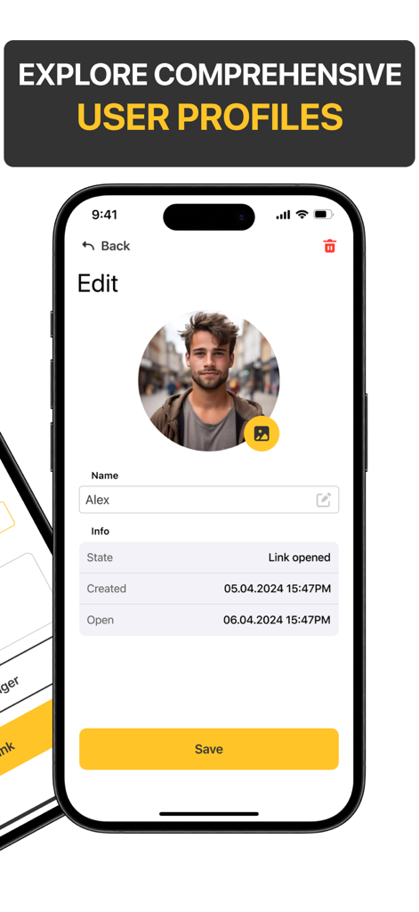 Parental Control: Family Link - Mobile screen showing the user profile edit page with a photo and contact information in the Parental Control app