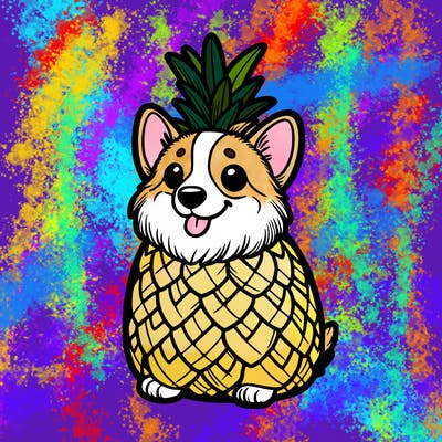 corgi in a pineapple costume