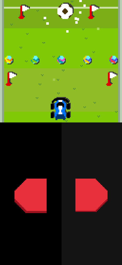 pureya - Gameplay of pureya showing a pixel art car minigame with a two-button control interface in portrait mode