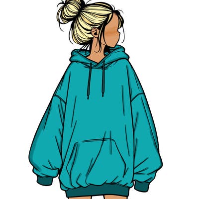 realistic girl with a oversized sweatshirt on and a bun
