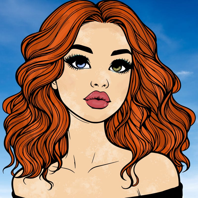 realistic girl with wavy hair and lips