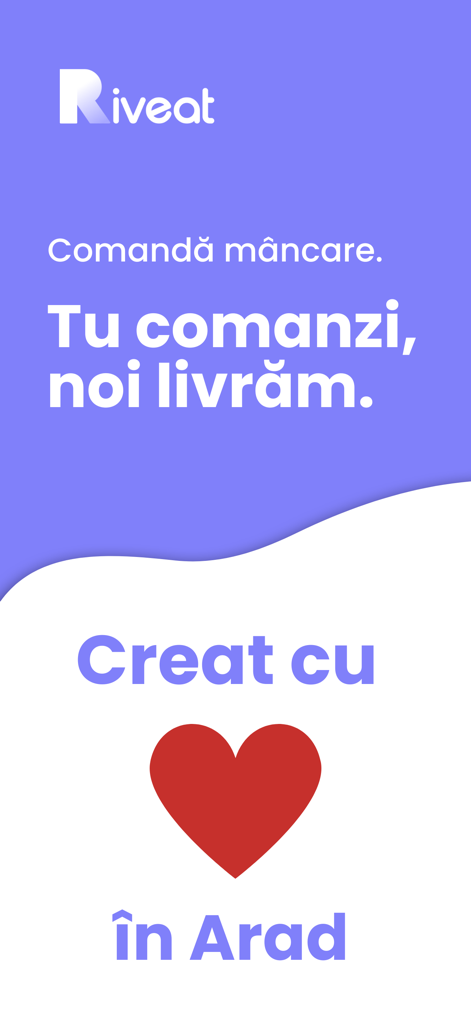 Riveat: Food Ordering and More - Riveat food delivery app promotional screen highlighting its local service in Arad Romania
