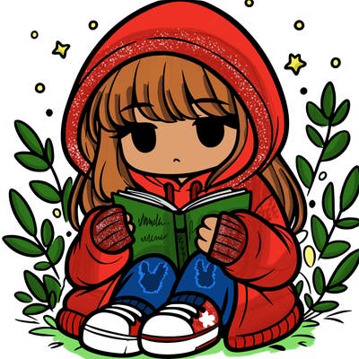 girl in oversized hoodie reading a book