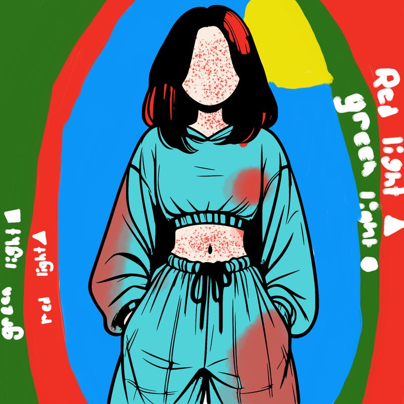 realistic girl faceless with baggy pants and a crop top