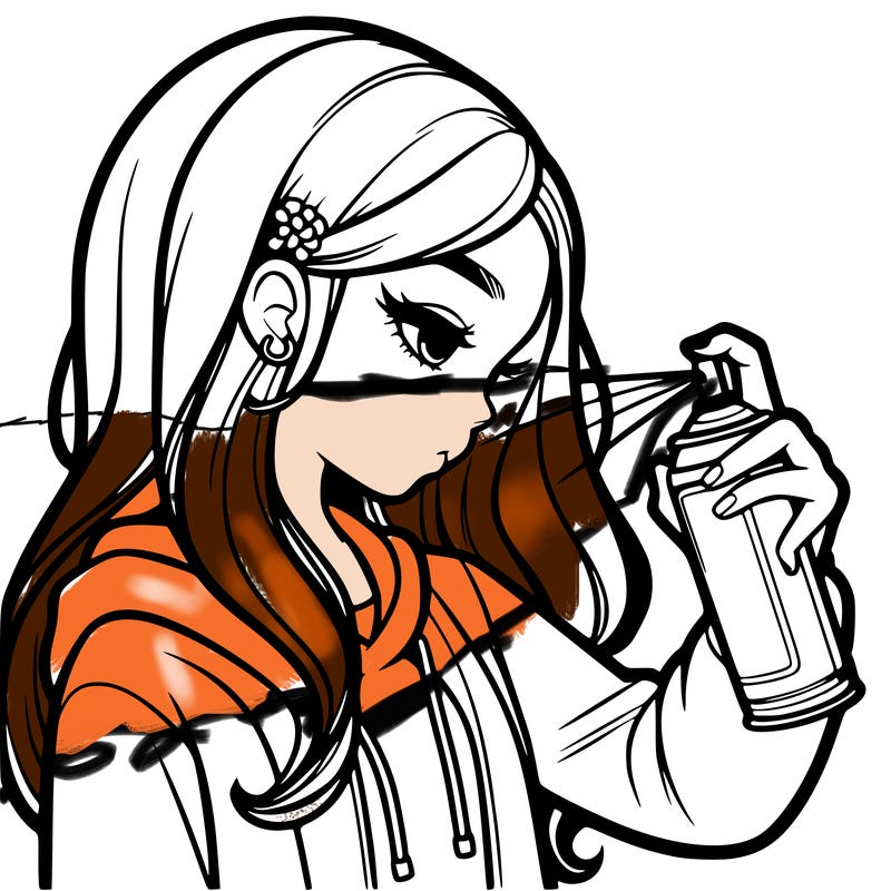 a realistic girl spray painting