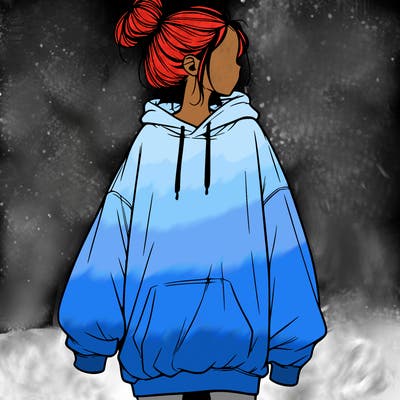 realistic girl with a oversized sweatshirt on and a bun