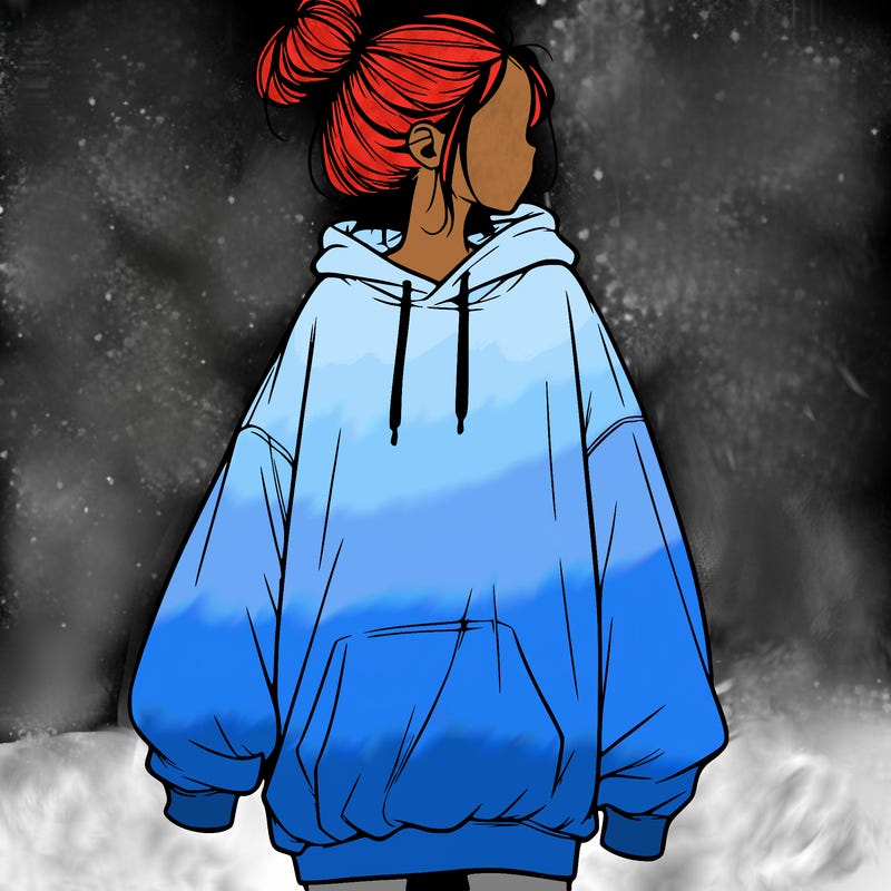 realistic girl with a oversized sweatshirt on and a bun