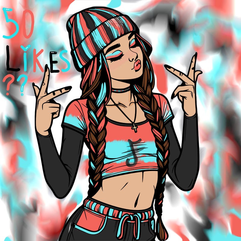 realistic teenage girl with braids and a beanie and crop top doing 🫶🏼