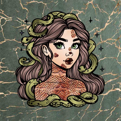 realistic girl with snakes as hair