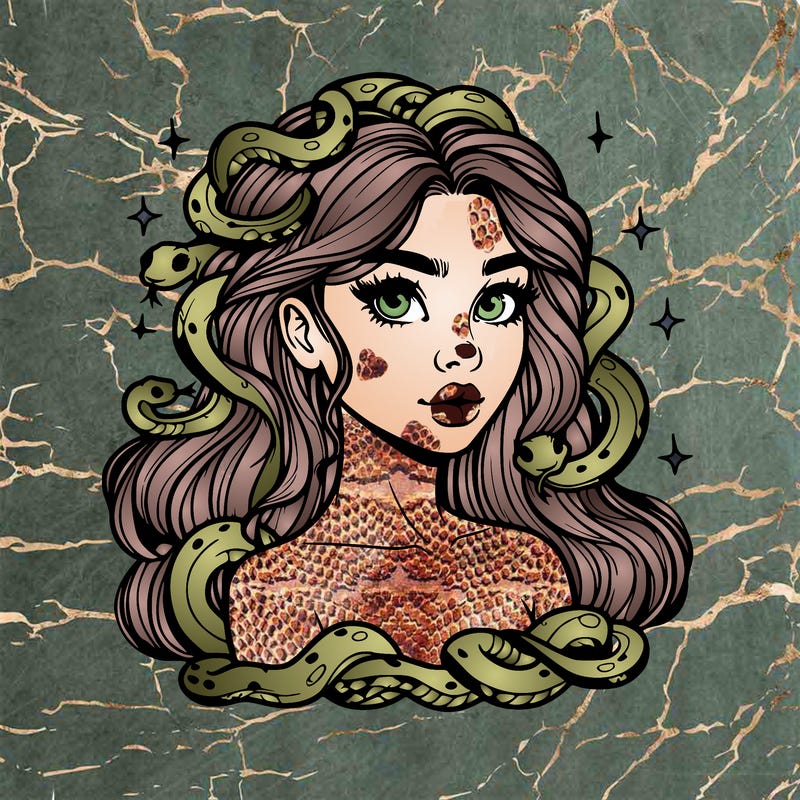 realistic girl with snakes as hair