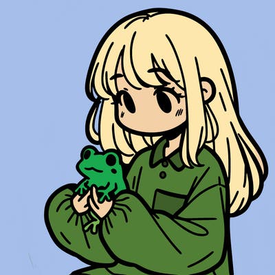 girl with long hair and a oversized shirt. and she is holding a frog