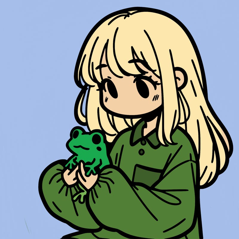 girl with long hair and a oversized shirt. and she is holding a frog