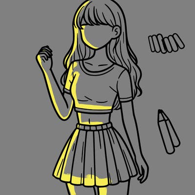 a girl in a crop top and skirt