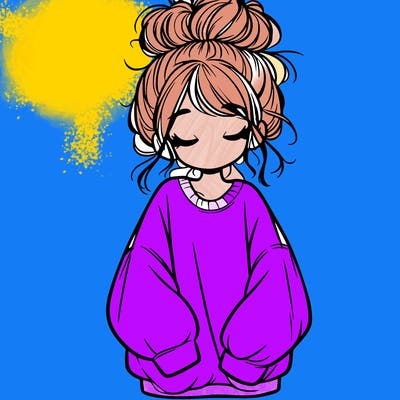 girl with baggy sweatshirt and messy bun