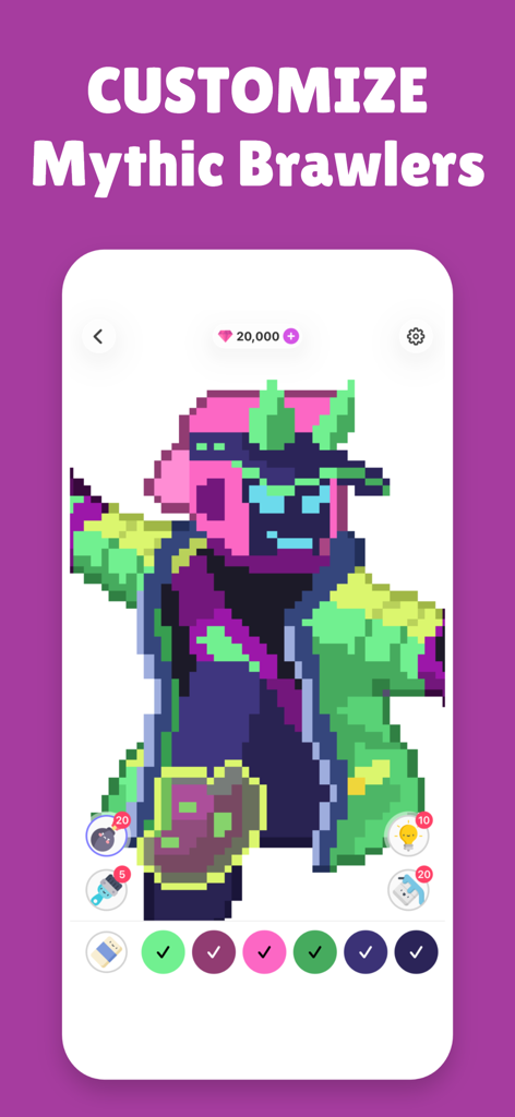 PixBrawl for Brawl Stars - Pixel art interface for coloring a Mythic Brawler character in the PixBrawl app