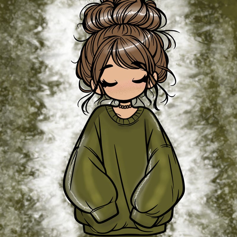 girl with baggy sweatshirt and messy bun