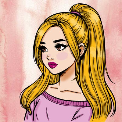 realistic girl with a high ponytail