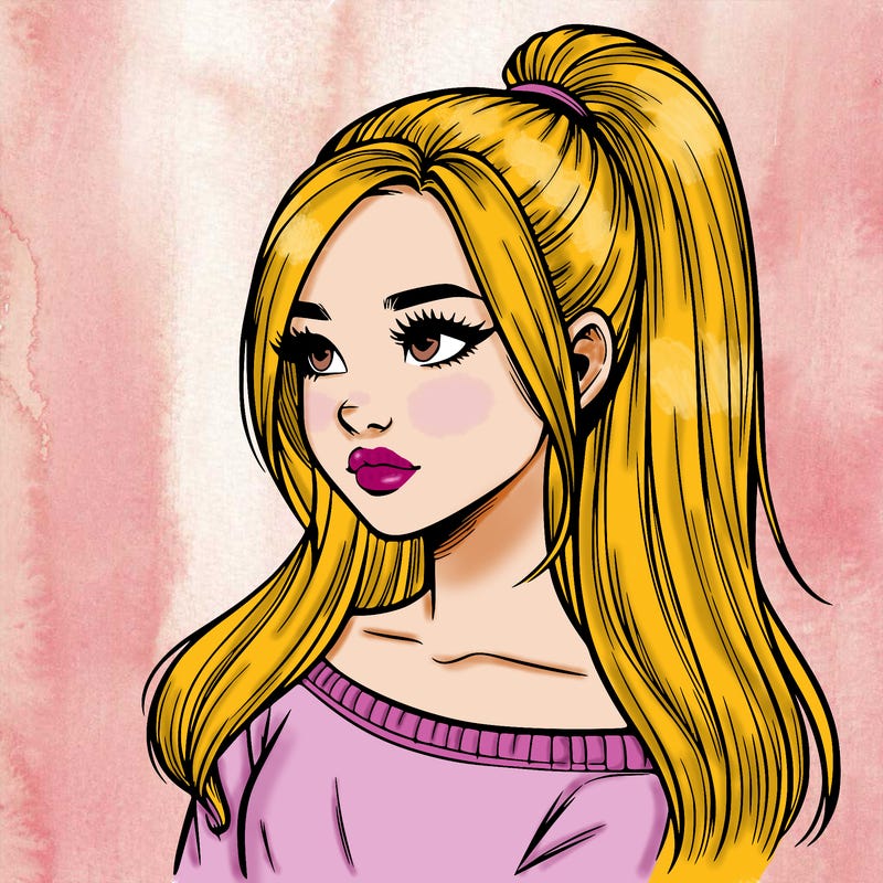 realistic girl with a high ponytail