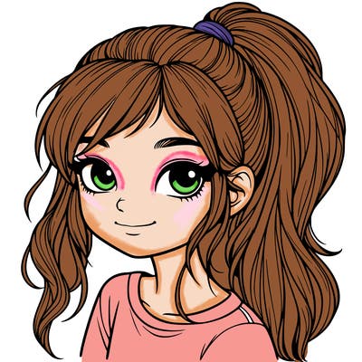 realistic girl with ponytail
