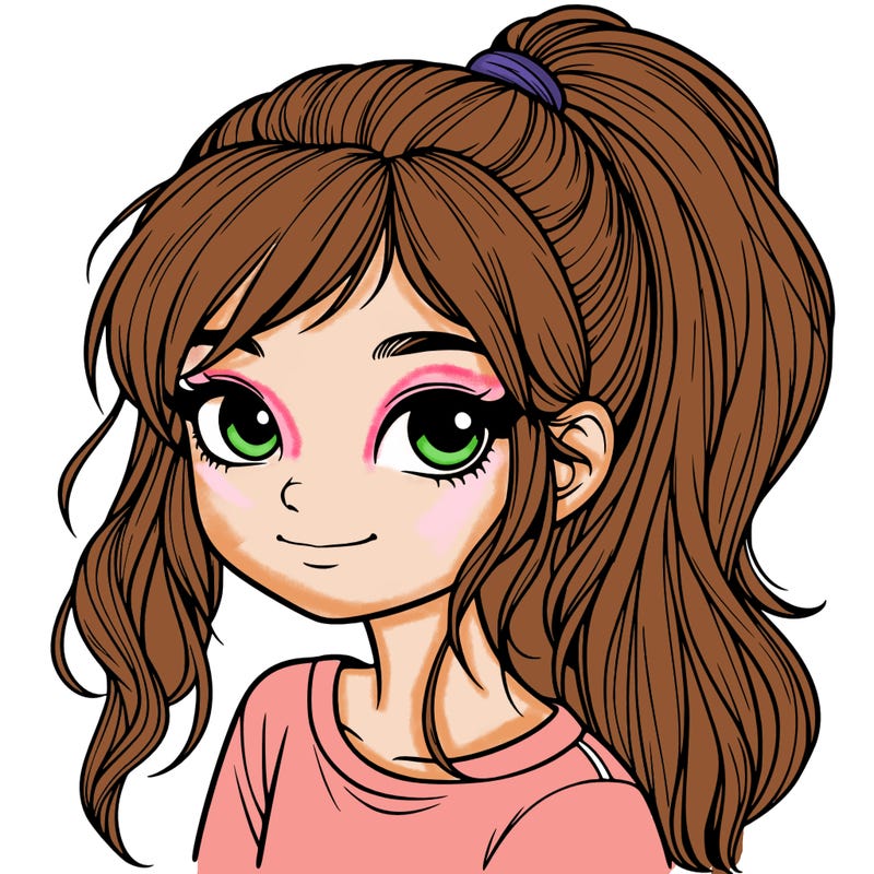 realistic girl with ponytail