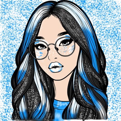 realistic korean girl with long hair, glasses and big lips