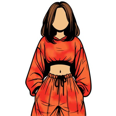 realistic girl faceless with baggy pants and a crop top