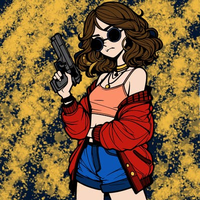 stylish teenage girl with gun