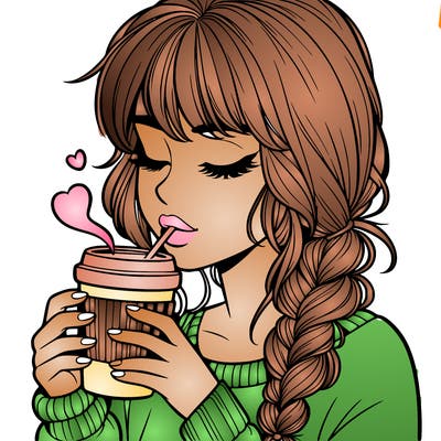 realistic girl drinking coffee