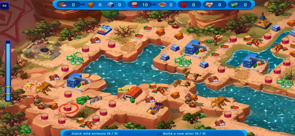 Emergency Crew 4 - Emergency Crew 4 gameplay showing a rescue mission in a savannah environment with resource management and task objectives