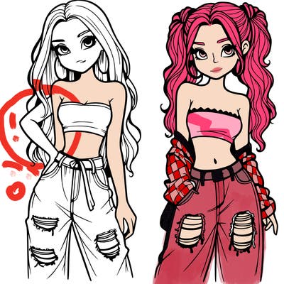 2 girls in crop tops and baggy jeans ripped