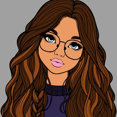 girl with long hair and freckles and glasses realistic