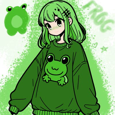 girl wearing frogging sweatshirt