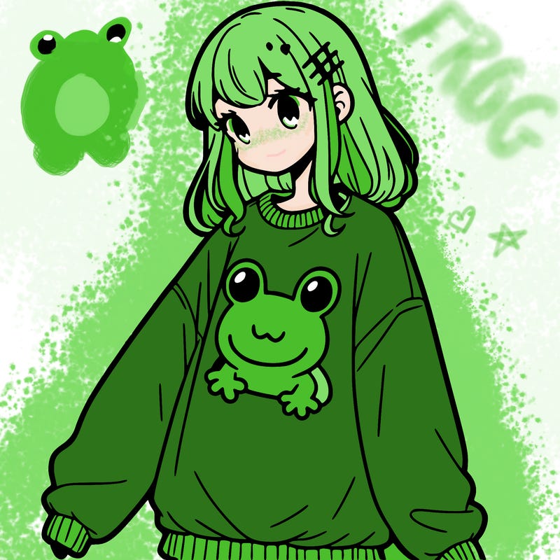 girl wearing frogging sweatshirt