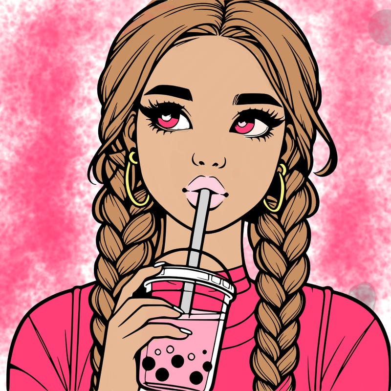 realistic girl with braided hair drinking boba
