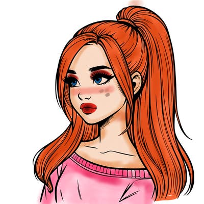 realistic girl with a high ponytail