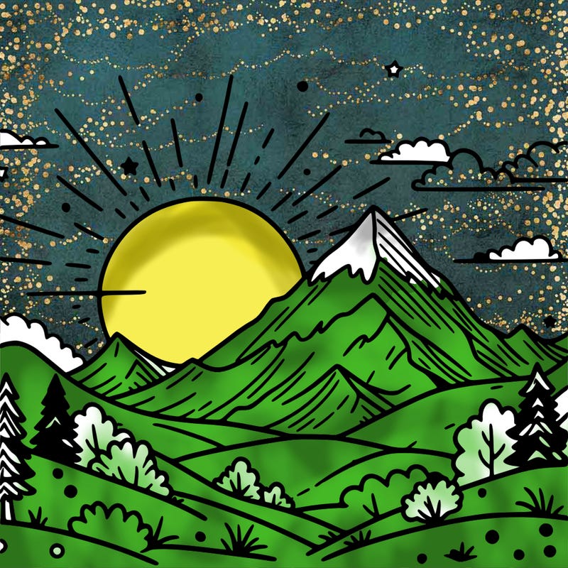 a mountain with a beautiful sunset