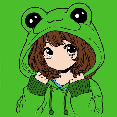 a cute teenage girl wearing a frog hoodie