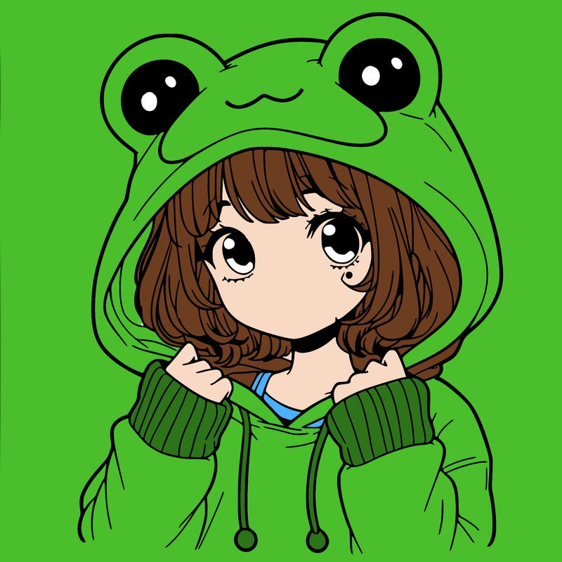 a cute teenage girl wearing a frog hoodie