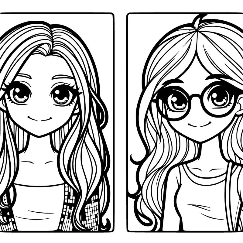 two pretty girls one with long hair one with short hair and glasses