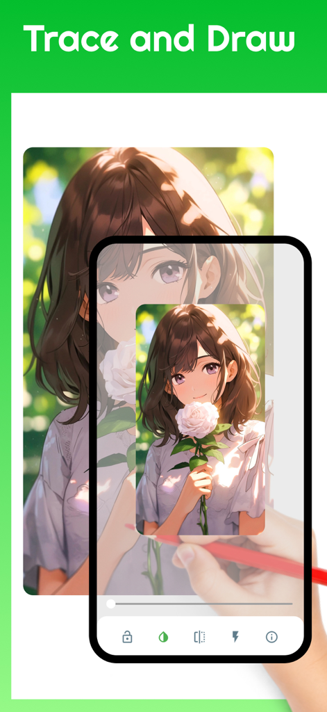 AR Drawing Anime: Sketch Trace - 애니메이션 캐릭터를 트레이싱하는 AR 드로잉 애니메이션 앱을 보여주는 스마트폰 화면