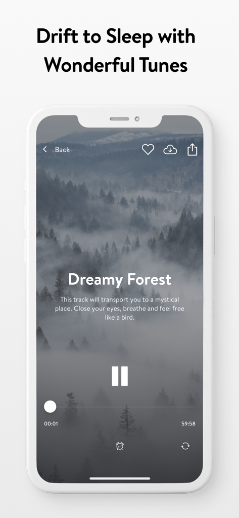 Asana Rebel: Get in Shape - Interfaz de la aplicación Asana Rebel que muestra una pista de sueño relajante llamada Bosque de Ensueño