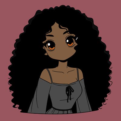 a black anime girl with long afro hair