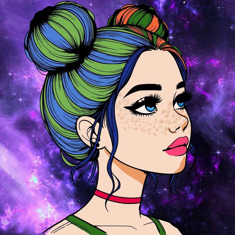 realistic girl with buns on the top of her head