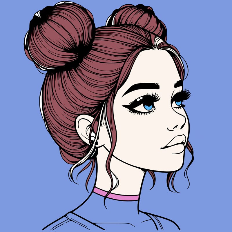 realistic girl with buns on the top of her head