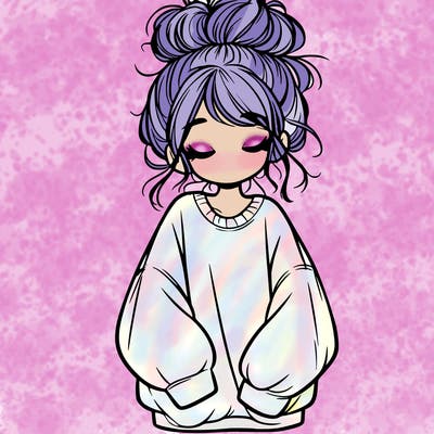 girl with baggy sweatshirt and messy bun