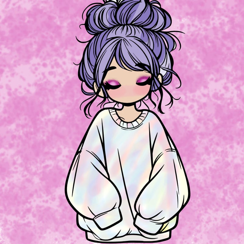 girl with baggy sweatshirt and messy bun