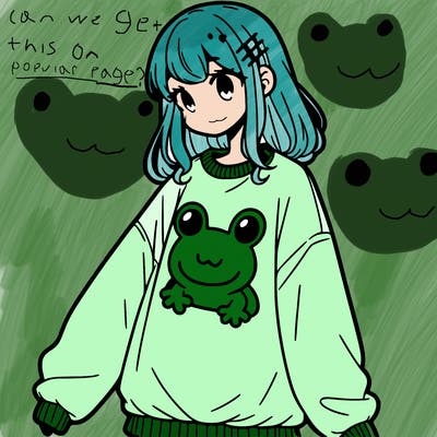 girl wearing frogging sweatshirt