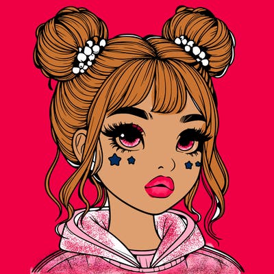 realistic girl with space buns